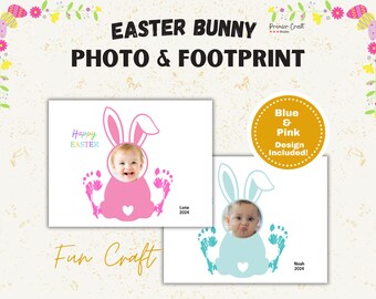 Personalized Photo Easter Gift | Photo Face Footprint Art Bunny | Easter Kids Craft | Easter Activity Preschool Toddler Keepsake