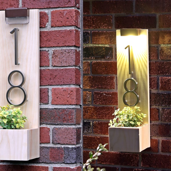 House Number Planter, House Numbers Sign, Address Planter Box, House Numbers, Rustic Planter, Solar House Number, Solar LED House Numbers