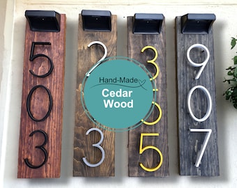 Cedar Solar House Numbers, House Numbers Sign, Solar LED address Sign, Vertical Address Sign, House Address Plaque, Personalized Home Gift