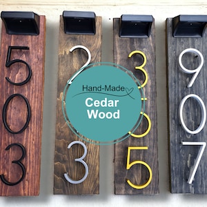 Cedar Solar House Numbers, Modern House Number Sign, Metal House Numbers, Modern Address Sign, Wood Address Plaque image 2