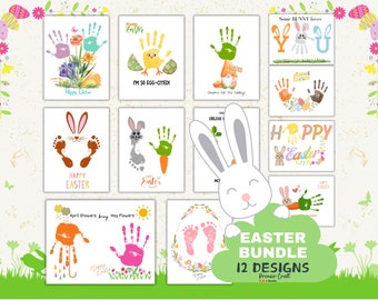 Easter Handprint Footprint Art Craft Bundle | Happy Hoppy Easter Craft for Kids Baby Toddler | Memory Keepsake | DIY Card | Easter Printable