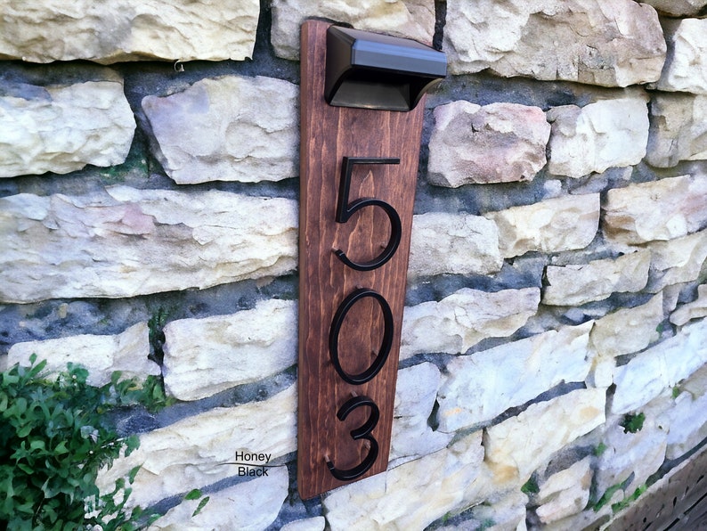 Cedar Solar House Numbers, Modern House Number Sign, Metal House Numbers, Modern Address Sign, Wood Address Plaque image 7