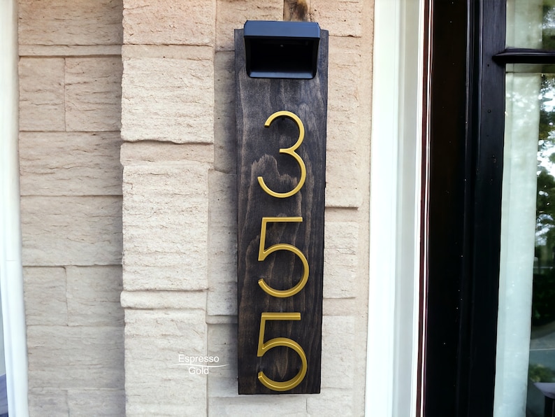 Cedar Solar House Numbers, Modern House Number Sign, Metal House Numbers, Modern Address Sign, Wood Address Plaque image 5