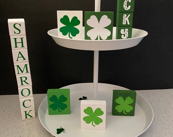 Shamrock Wood Signs, St Patricks Day Signs, St Patricks Day Decor, St Paddy Day Decor, Tiered Tray Signs, Tiered Tray Decor, Rustic Shamrock