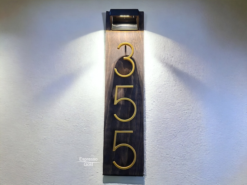 Cedar Solar House Numbers, Modern House Number Sign, Metal House Numbers, Modern Address Sign, Wood Address Plaque image 4