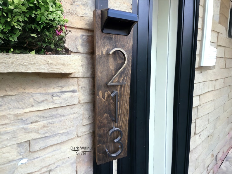 Cedar Solar House Numbers, Modern House Number Sign, Metal House Numbers, Modern Address Sign, Wood Address Plaque image 6