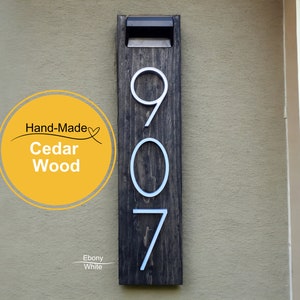 Cedar Solar House Numbers, Modern House Number Sign, Metal House Numbers, Modern Address Sign, Wood Address Plaque image 1