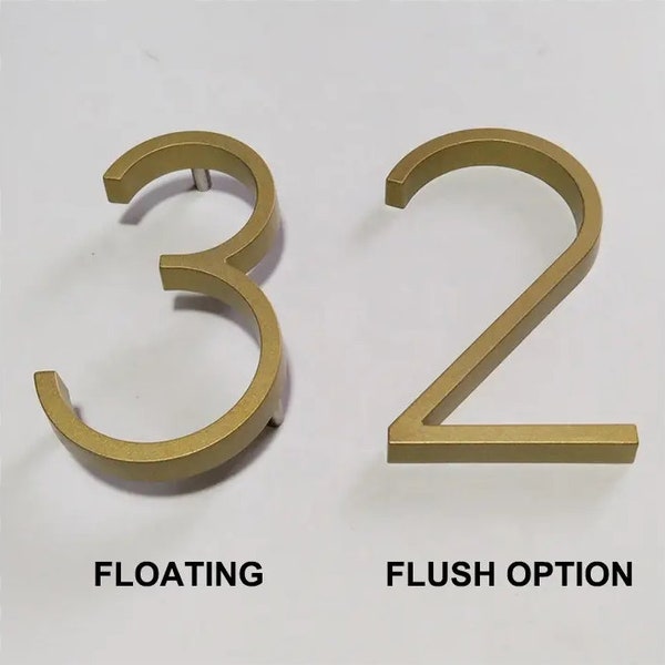 Gold -  5 inch Modern Floating House Numbers | Floating Mount House Number Sign (0-9,A,B,C)