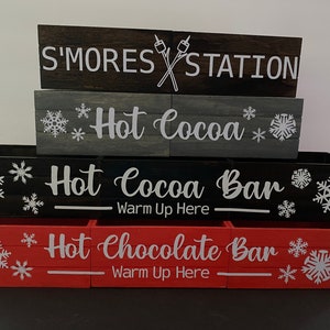 Hot Cocoa Bar Hot Chocolate Bar Tray, Farmhouse Decor, Cocoa Bar Sign Box Station, Kitchen Sign, Winter Decor, S’Mores Station, Marshmallow