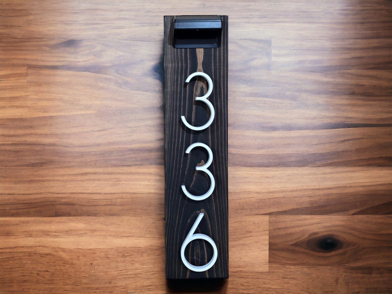 Cedar Solar House Numbers, Modern House Number Sign, Metal House Numbers, Modern Address Sign, Wood Address Plaque image 3