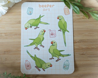 Indian Ringnecks Stickersheet A6 - Green