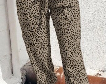 khaki leopard joggers
