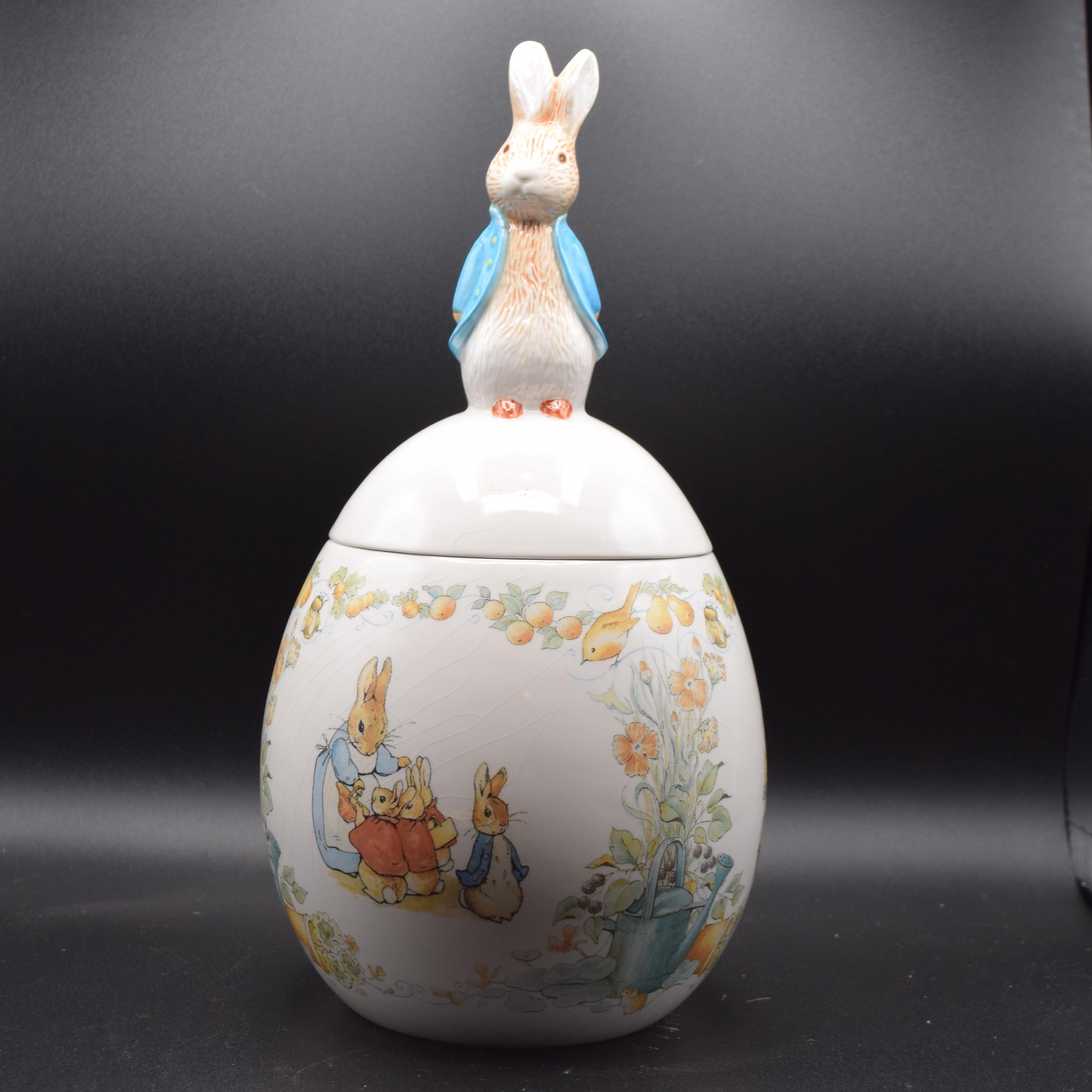 Vintage Beatrix Potter Peter Rabbit Easter Egg Cookie Jar by FW