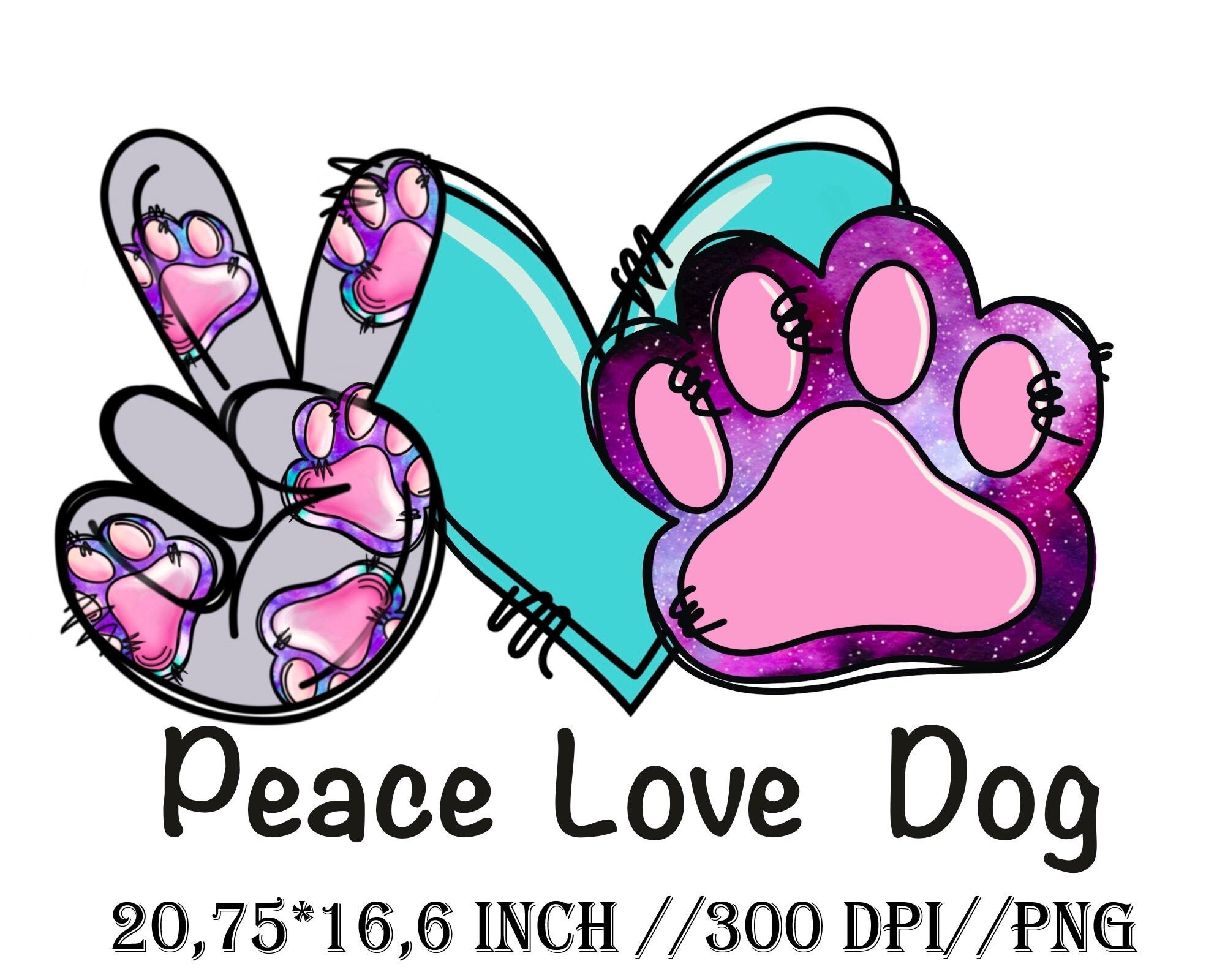Peace Love Dog Dog art Print on Tshirt and other items PNG Etsy