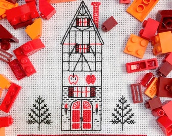 Halloweentown Schoolhouse Digitale Cross Stitch Borduurpatroon Miniatuur