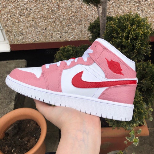 Custom Pink and Red Air Jordan 1 - Etsy