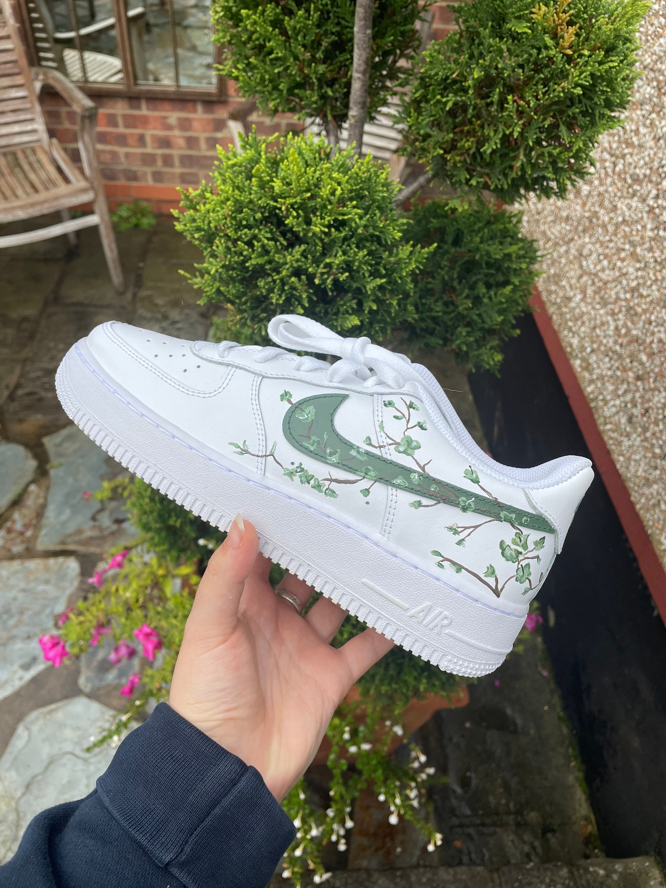 Custom Sage/khaki Green Cherry Blossom Air Force 1 