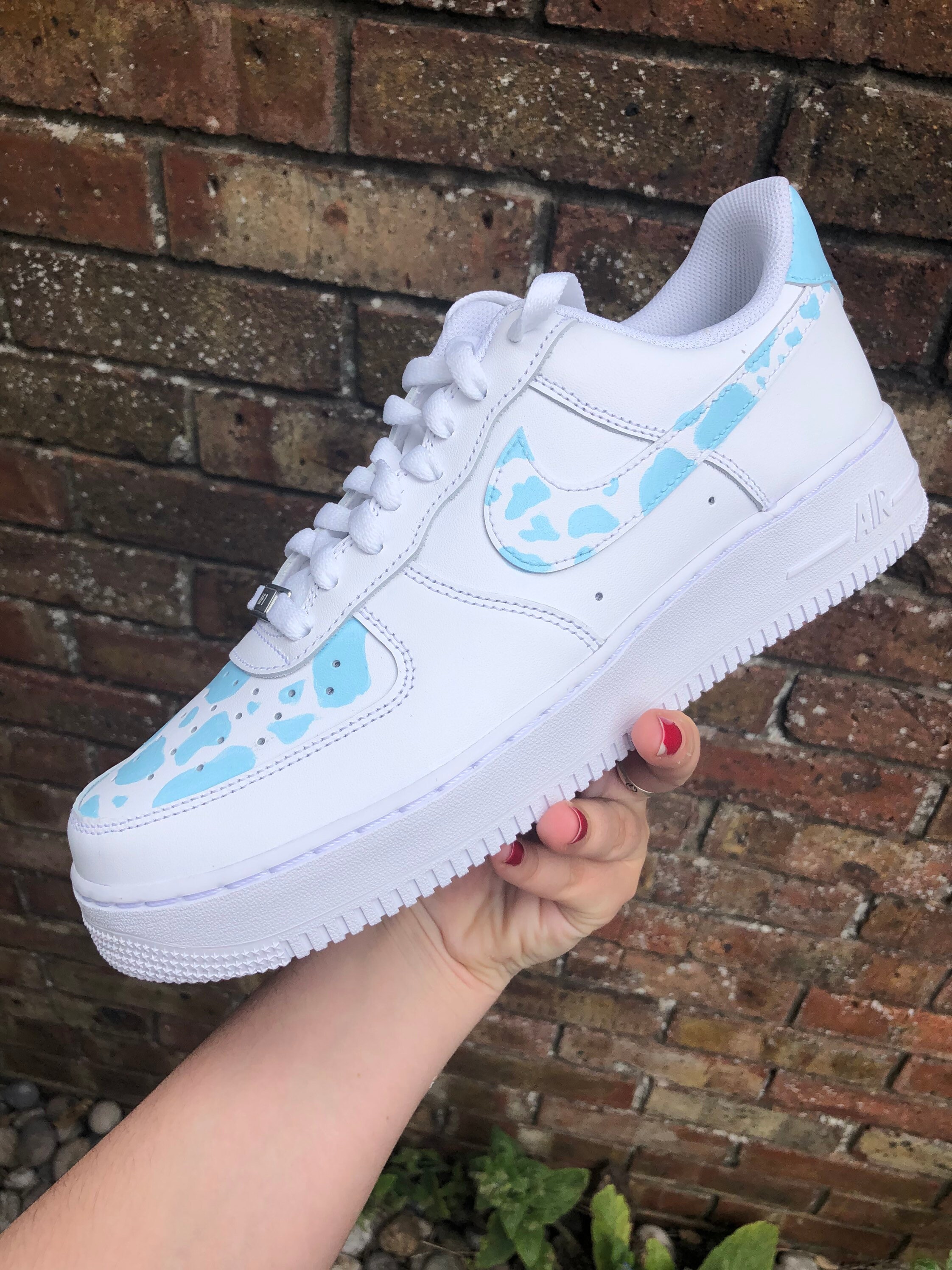 Custom Light Blue Cow Print Shoes - Etsy UK