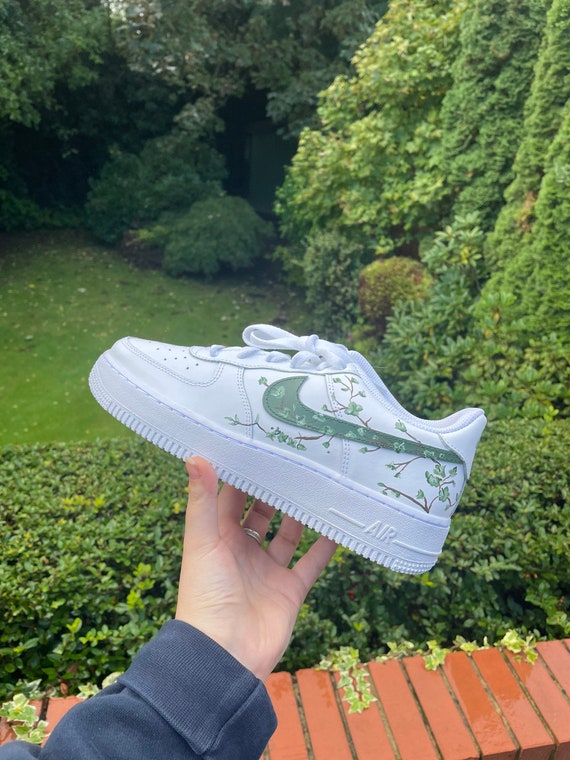 Custom sage/khaki Green Cherry Blossom Air Force 1