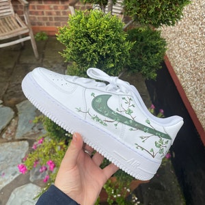 Custom sage/khaki green cherry blossom Air Force 1