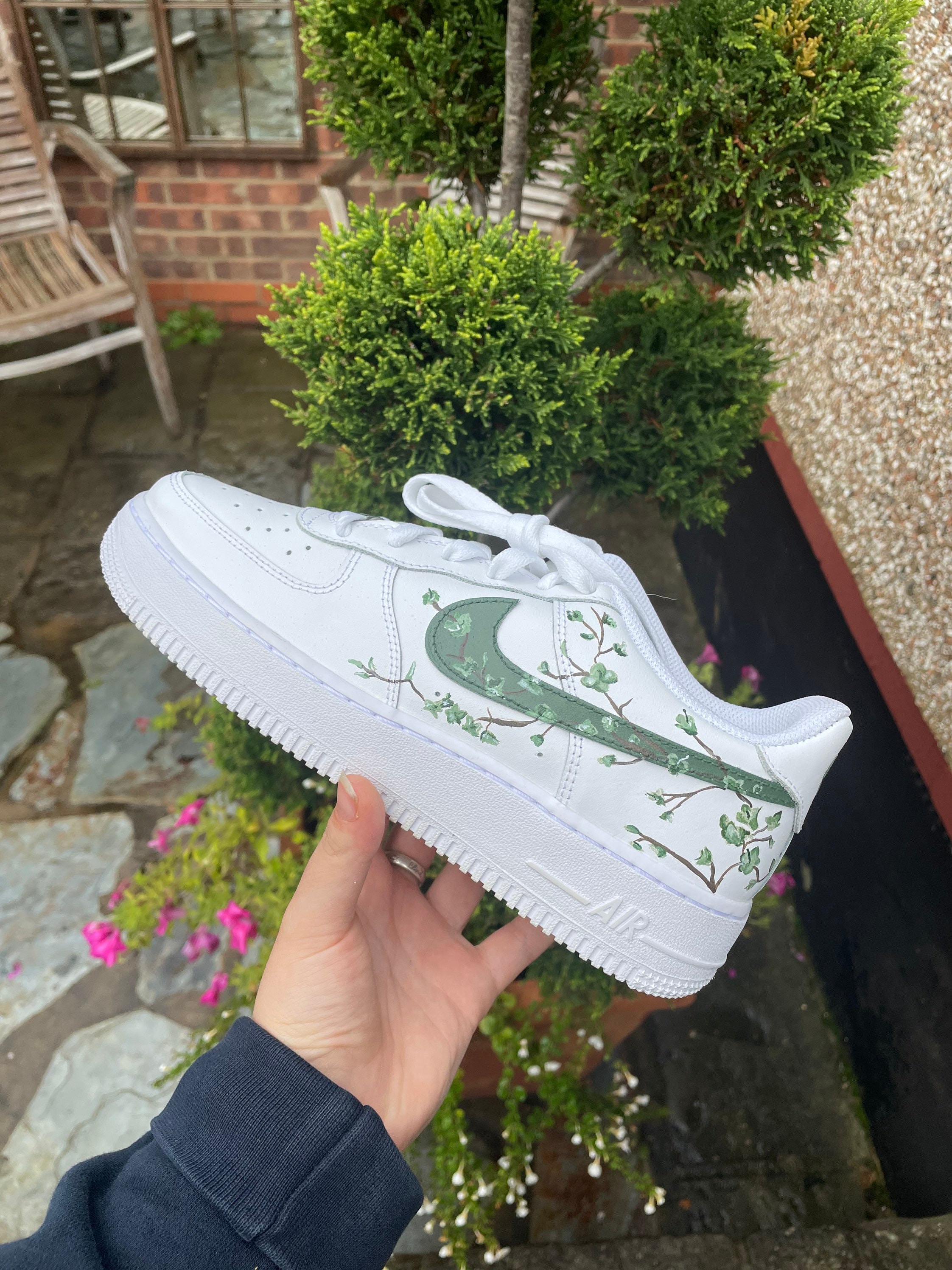 Custom Sage/khaki Green Cherry Blossom Air Force 1 