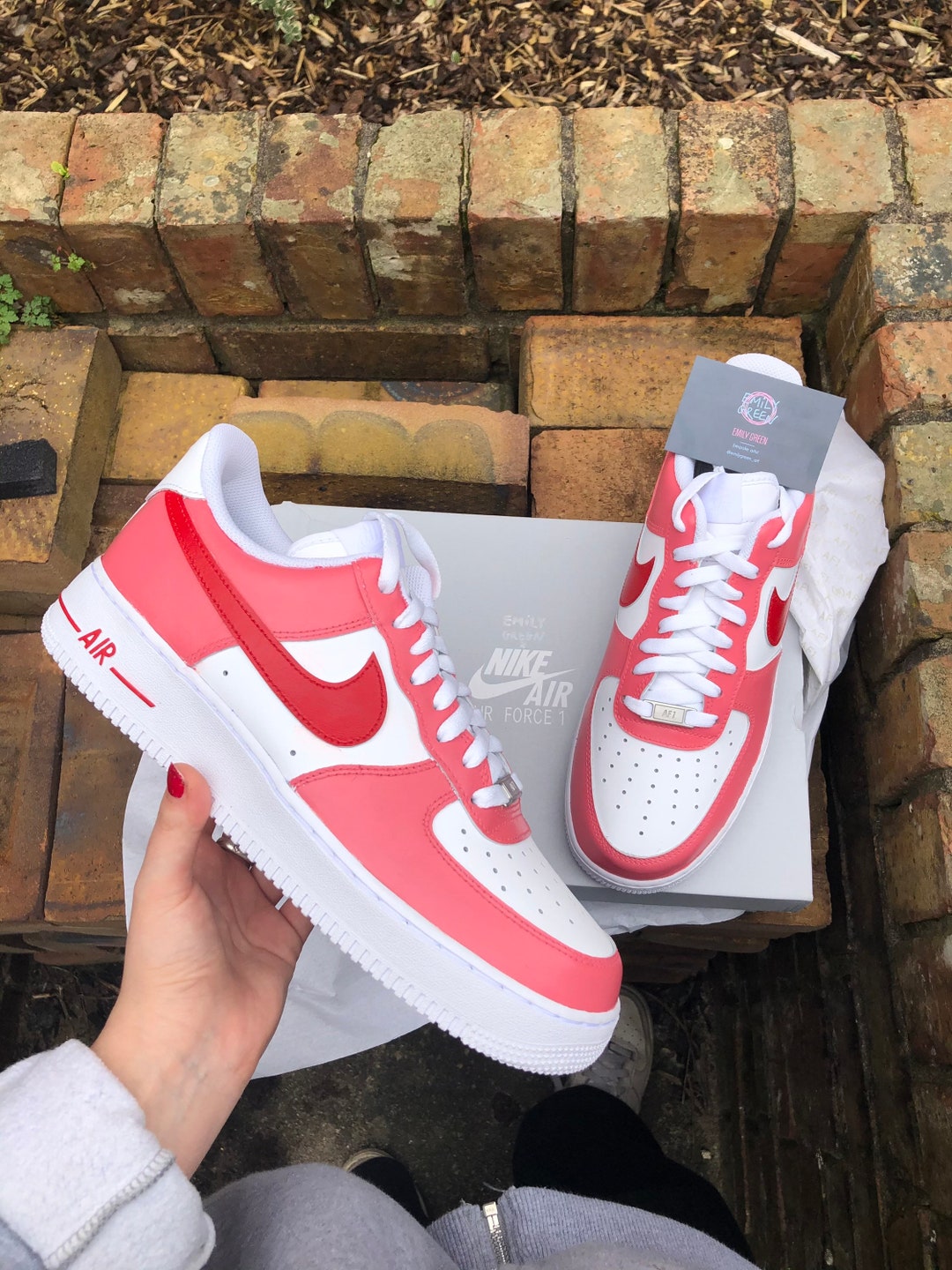 Nike Air Force 1 Womens White Pink Red Girls Gs AF1 Valentines Day Gift Love