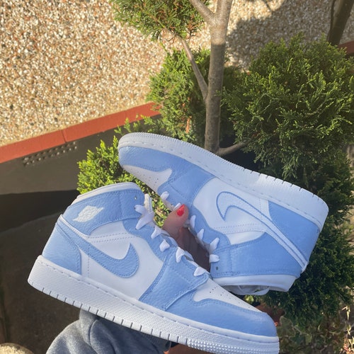 Custom Nike Air Jordan 1 Mid Baby Blue - Etsy