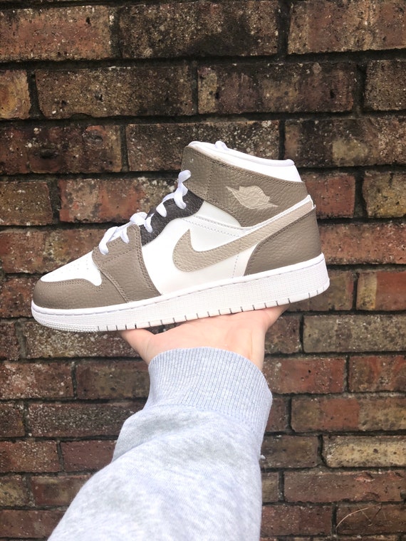 Custom coffee and Cream Brown Jordan 1 Mids Etsy
