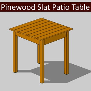 Puede incluir: Una mesa de patio de madera con una tapa de listones. La mesa es marrón y tiene forma cuadrada.