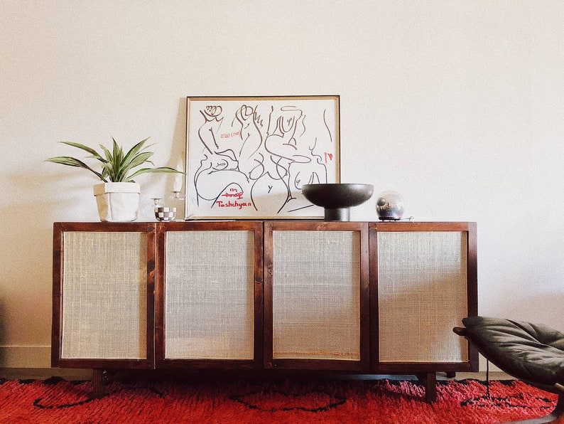 Mid Century Modern Rattan Cane Media Console / Buffet DIY Etsy