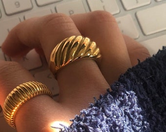 Gold Chunky Ring, Croissant Ring, 18K Gold Ring, Chunky Gold Ring, Large Gold Dome Ring, Wide Gold Ring, Waterproof Ring, Big Gold Ring