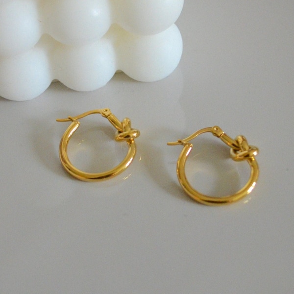 Gold Knot Hoop Earrings, Tie earrings, Huggie Hoops, Chunky hoop earrings, 18K Gold Plated, Tie and Knot, Knotted Hoop, Knots Earrings