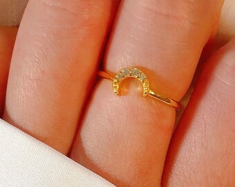 Little Moon CZ Ring, Adjustable Ring, 925 Sterling Silver 18K Gold Vermeil, Delicate Ring, Gold band for Woman, Gold Thin Band, Gold cz Ring