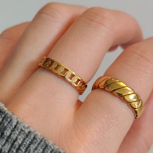 Gold Stackable Minimalist Ring, Thin Gold Ring, Everyday Ring, 18K Gold Waterproof Ring, Stainless Steel Ring, Gold Chain Ring Daily