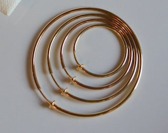 6cm Ear-clip, 3cm 4cm 5cm Gold Plated Hoop clip-on Earrings, For Non Pierced Ears, Large Hoop Earrings, Minimalist Ear-clip, Big Wire hoops