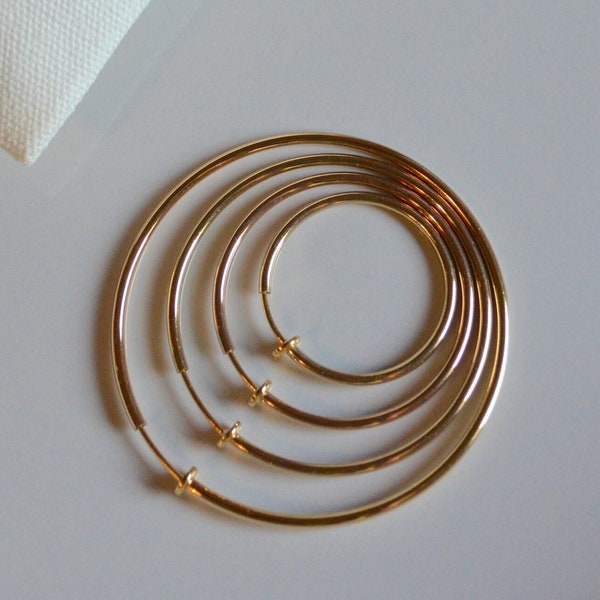 6cm Ear-clip, 3cm 4cm 5cm Gold Plated Hoop clip-on Earrings, For Non Pierced Ears, Large Hoop Earrings, Minimalist Ear-clip, Big Wire hoops