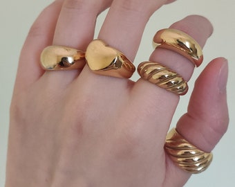 Gold Dome Ring, Chunky Ring, 18K Gold Plated Stainless Steel, Large Ring, Italy Stacking Ring, Wide Gold Ring, Sizes in US5, US9, US10