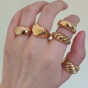Gold Dome Ring, Chunky Ring, 18K Gold Plated Stainless Steel, Large Ring, Italy Stacking Ring, Wide Gold Ring, Sizes in US5, US9, US10