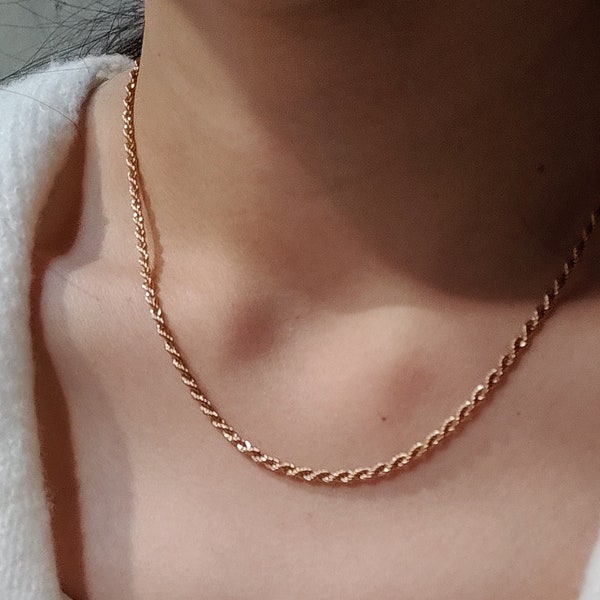 18K Gold Twisted Rope Chain, 2mm Bold Twist Chain, 18K Gold Plated Necklace, Skinny Rope Necklace, Rope Chain Necklace, Tarnish-resistant
