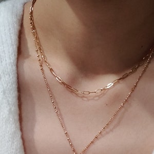Gold Thin Chain Choker Necklace, Paperclip chain, rectangle link chain, Adjustable Oval Chain 18K Gold Plated, Gold Stackable Necklace