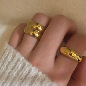 18K Gold Plated Chunky Dome Ring: Waterproof Stainless Steel Statement