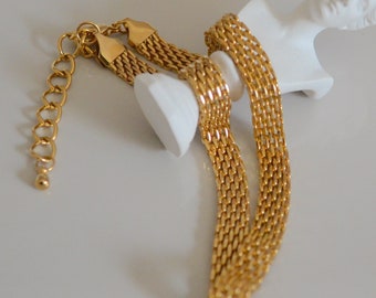 18K Gold Chunky Choker Chain, Bold Flat Chain Choker 18K Gold Plated, Big Chunky Choker, Thick Snake Chain , Waterproof, Tarnish-resistant