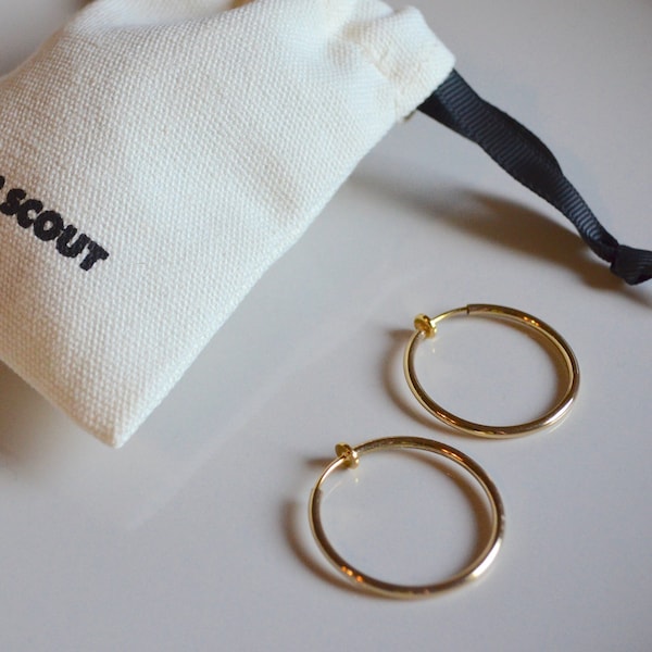 3cm Ear-clip, Gold Hoop clip-on Earrings, For No Pierced Ears, Large Hoop Earrings, Minimalist Ear-clip, Huggie Hoop,Thin Wire Hoops Ohrclip