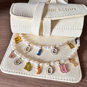 Collar de perlas de agua dulce personalizado hecho a mano: regalo de joyería con nombre personalizado, regalos de Navidad, collar con la letra Moien
