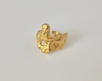 Gold Vintage tropfender Wachs Ring, Unregelmäßiger Ring, Vintage Gold Ring, Geometrischer Ring, Asymmetrischer Statement Ring, Minimalistischer Ring