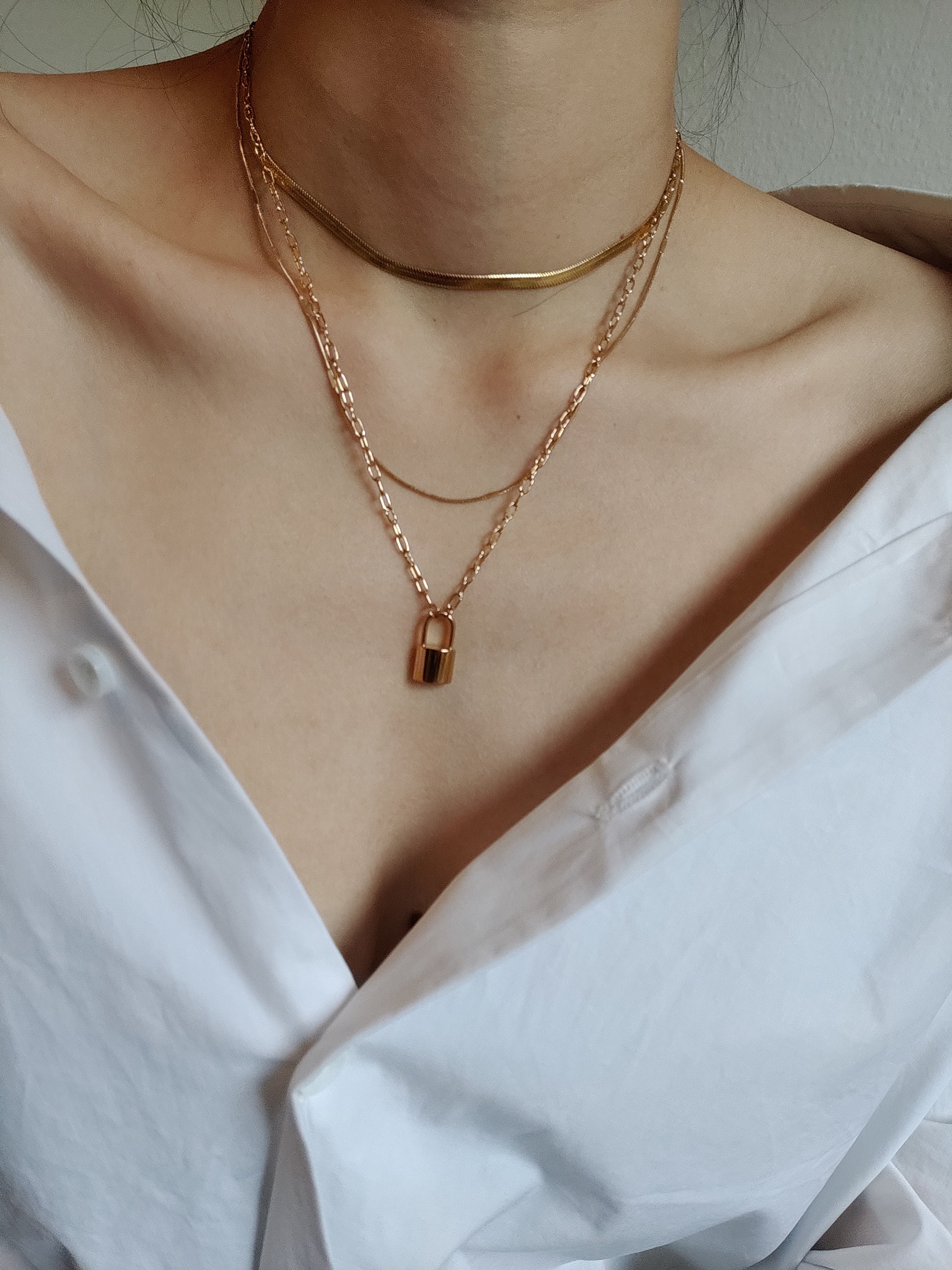 Gold Lock Pendant Chain Necklace