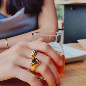 Croissant Ring, 18K Gold Plated, High Quality Stainless Steel, Chunky Gold Stackable, Large Gold Dome Ring, Wide Gold Ring