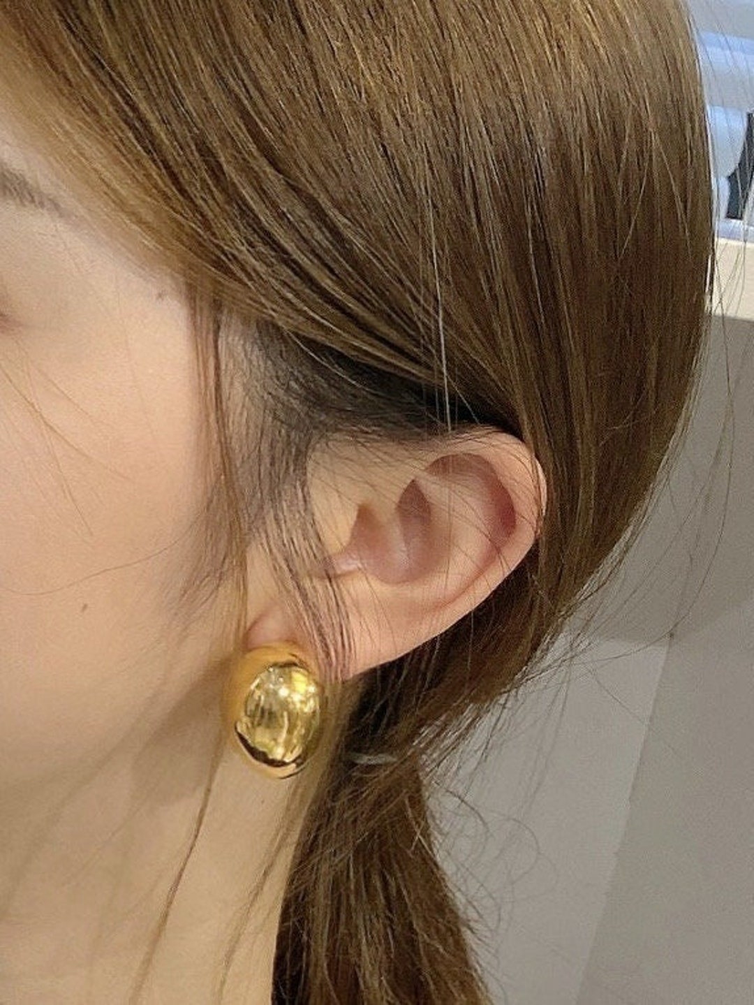 ◇MIDNIGHT MOMENT.◇ one ball earring gold Gold Ball Earrings, Gold Dome Earrings, Chunky Ball Earrings