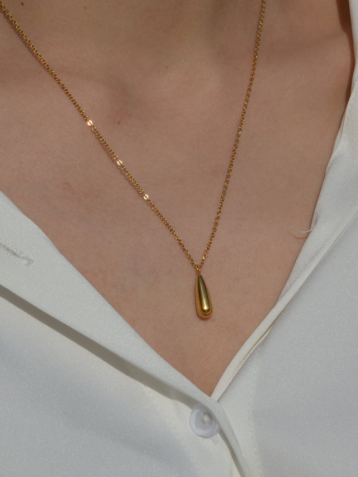 Water Drop Gold Necklace Droplet Necklace Tear Drop Etsy