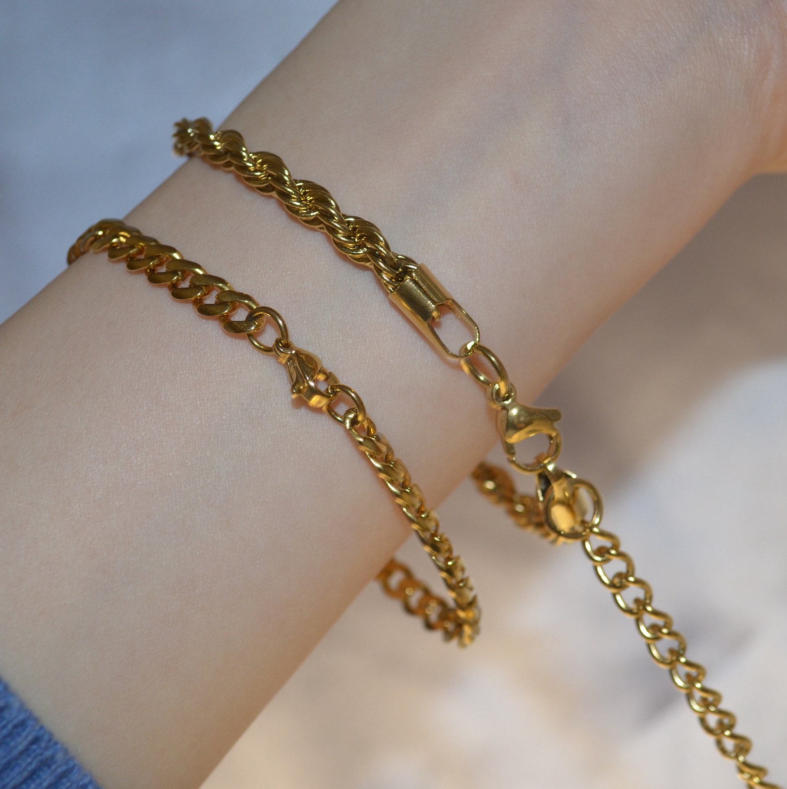Gold Rope Bracelet 18K Gold Plated Waterproof Etsy